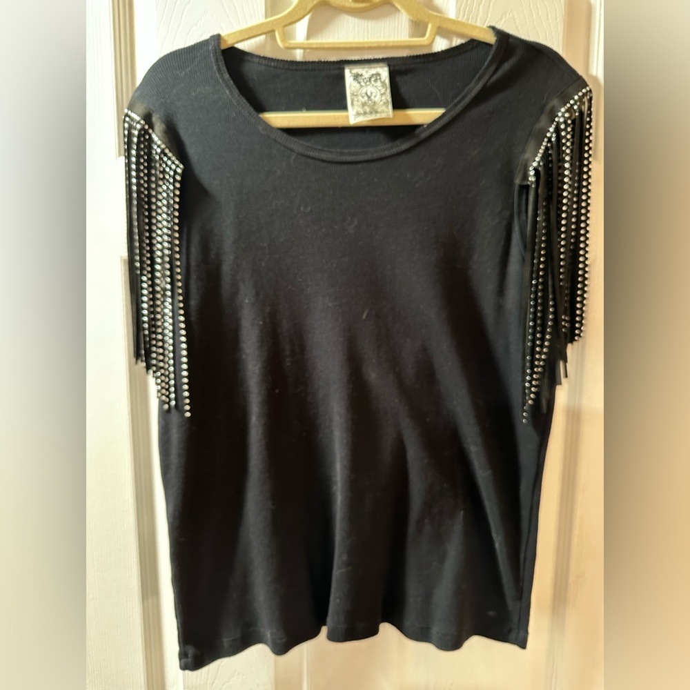 Sweater with studded sleeves